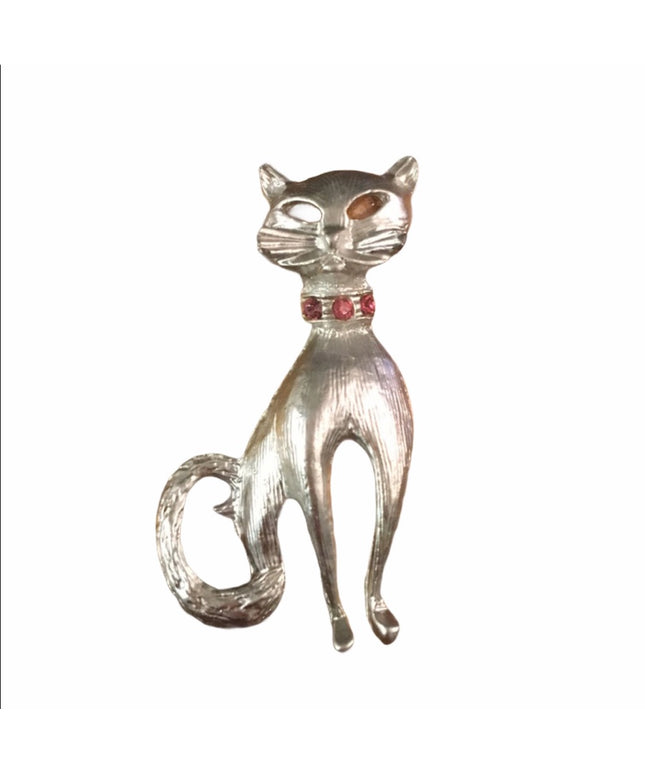 Vintage Kitty cat silver tone brooch