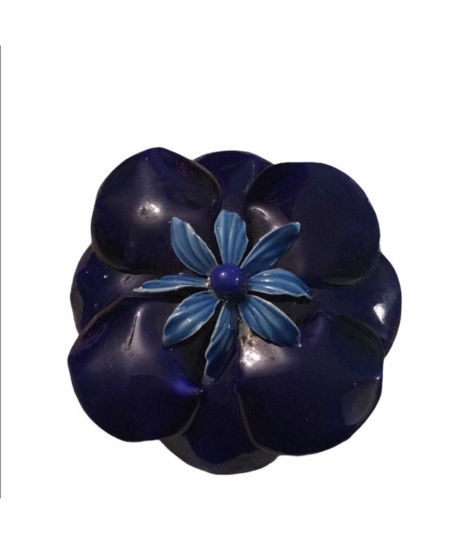 Vintage Dark Blue enamel metal flower brooch
