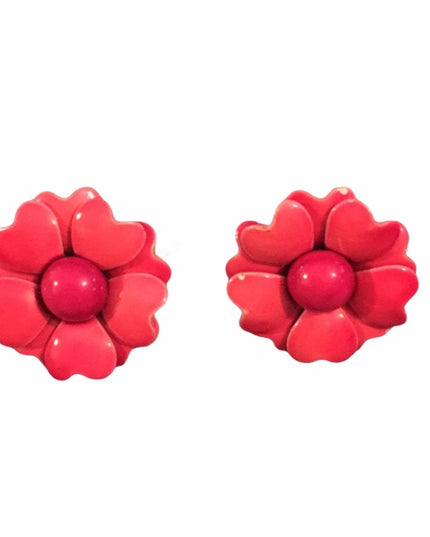 Vintage pink metal flower clip on earrings