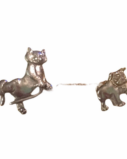 Pewter Cat & Dog sweater brooch clip 1990