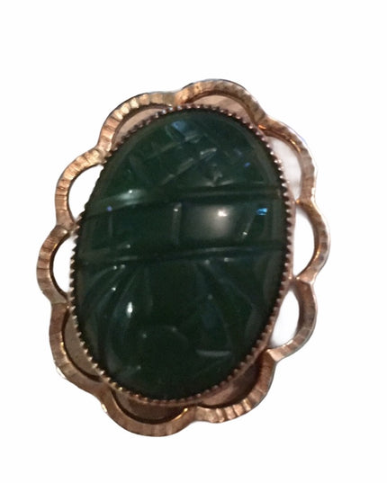 Vintage 12k Gold filled Jade Pendant Carved brooch