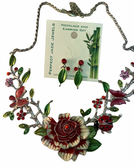 NEW Fancy Flower enamel necklace & earrings