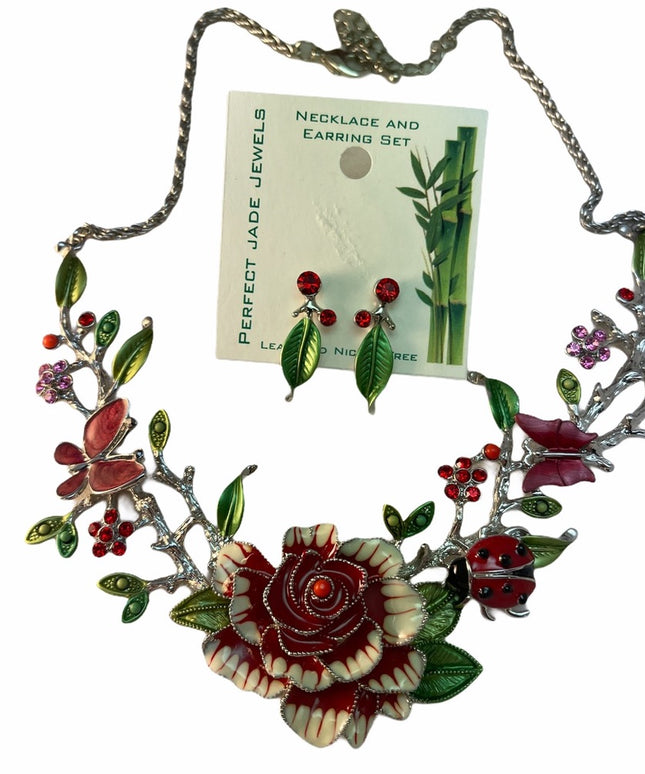 NEW Fancy Flower enamel necklace & earrings