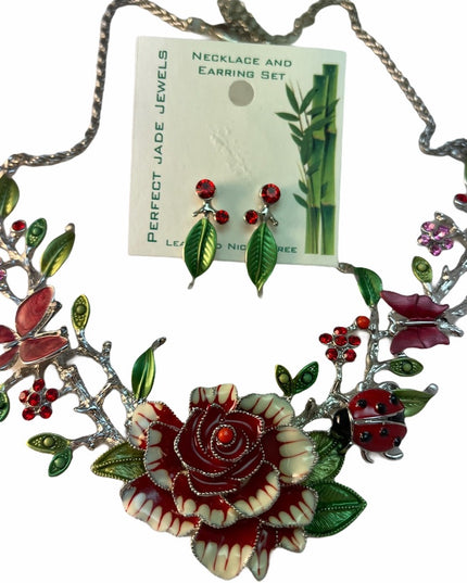 NEW Fancy Flower enamel necklace & earrings