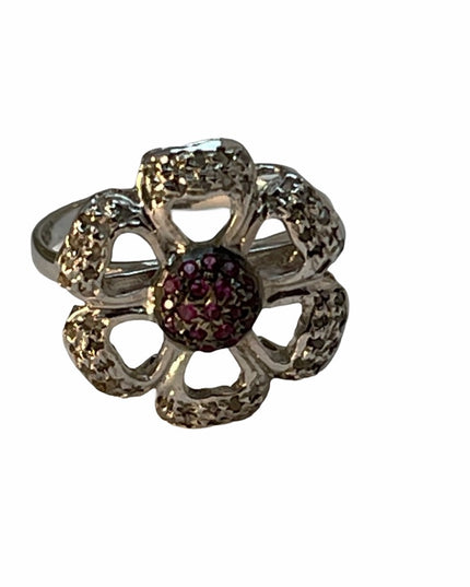 Sterling silver 925 ruby flower ring