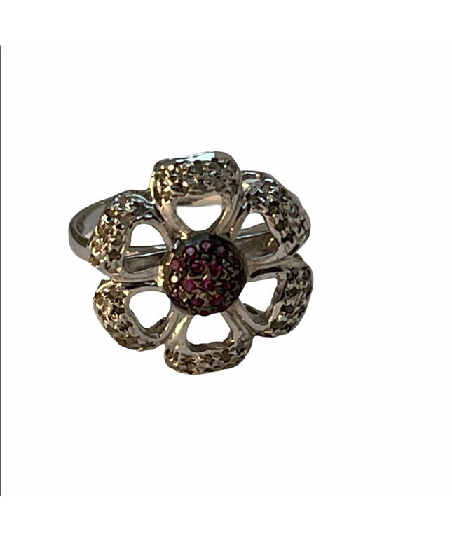 Sterling silver 925 ruby flower ring
