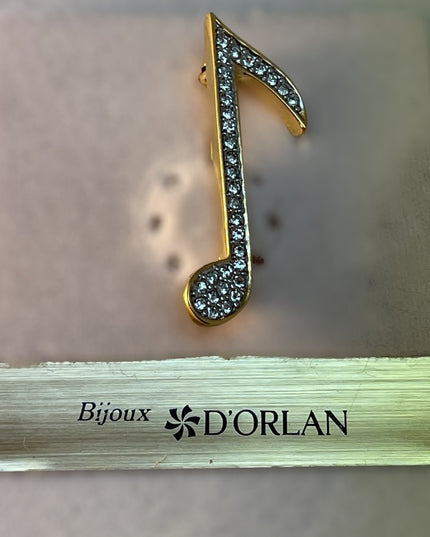 D’orlan musical note brooch gold rhinestone