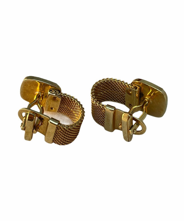 Gold tone metal chunky cufflinks metal mesh desgn