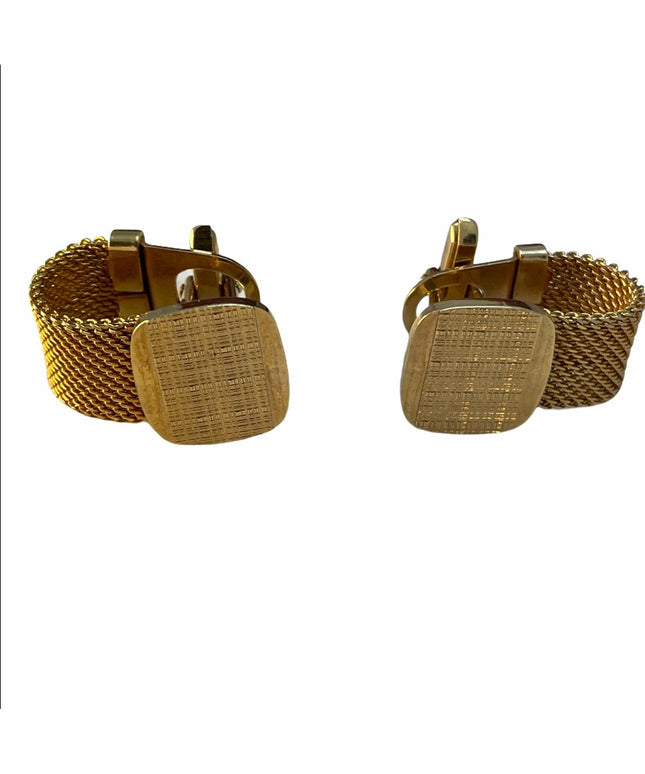Gold tone metal chunky cufflinks metal mesh desgn