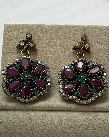 Sterling silver Turkish ruby crystal earrings
