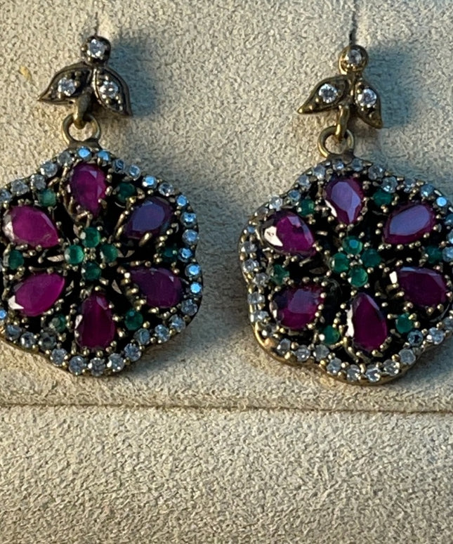 Sterling silver Turkish ruby crystal earrings