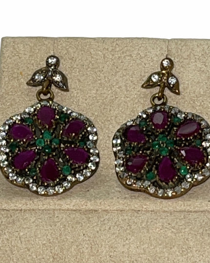 Sterling silver Turkish ruby crystal earrings