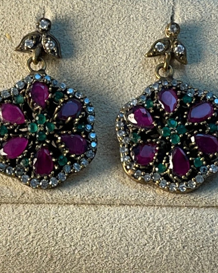 Sterling silver Turkish ruby crystal earrings