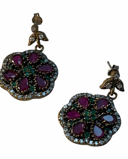 Sterling silver Turkish ruby crystal earrings
