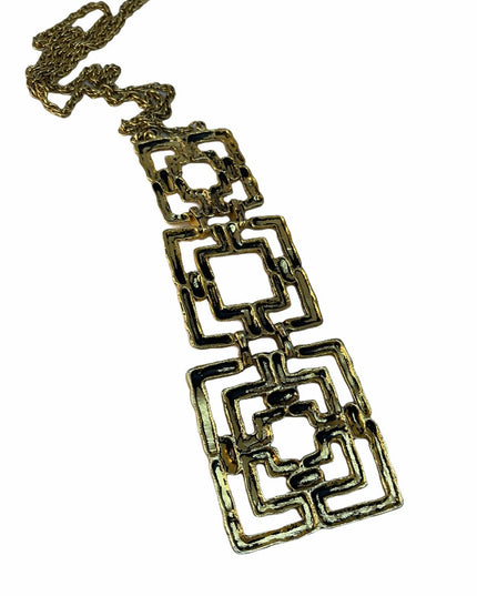 Vintage gold tone geometric squares necklace