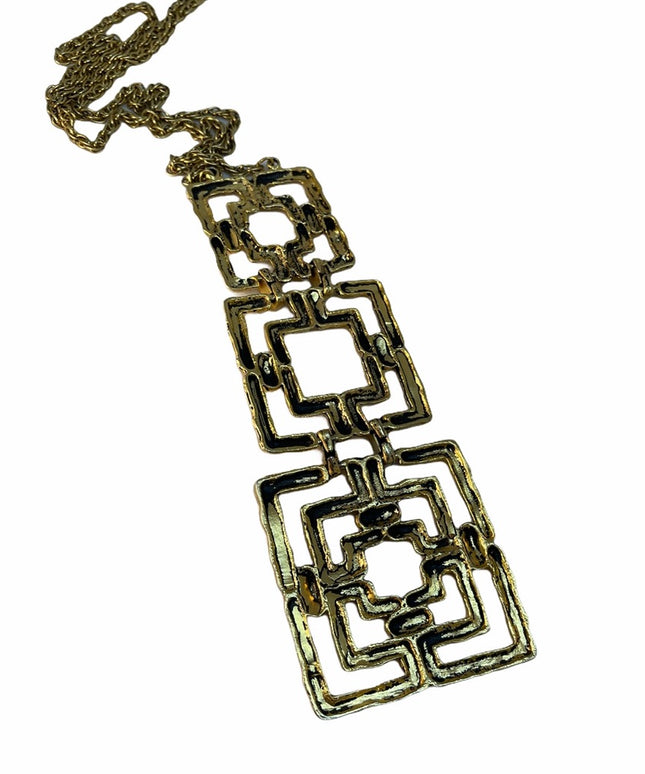 Vintage gold tone geometric squares necklace