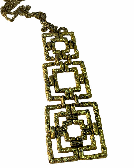 Vintage gold tone geometric squares necklace