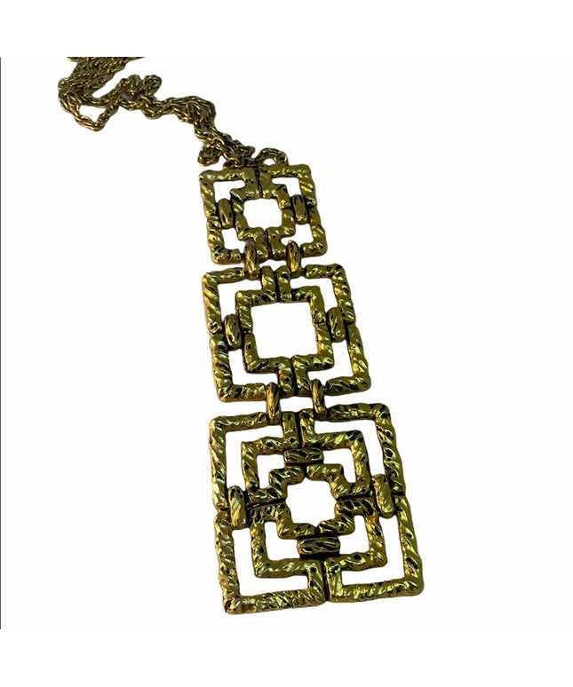 Vintage gold tone geometric squares necklace