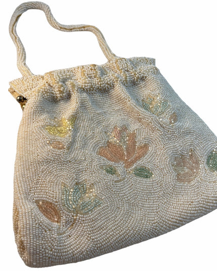 Antique C1920s Micro bead flower purse wristlet