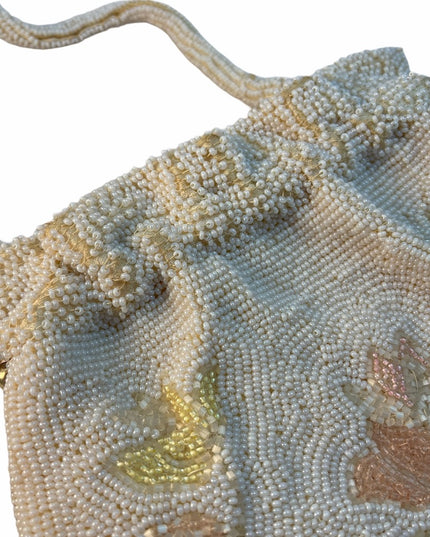Antique C1920s Micro bead flower purse wristlet
