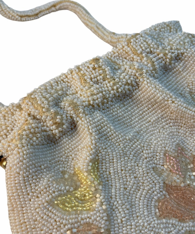 Antique C1920s Micro bead flower purse wristlet