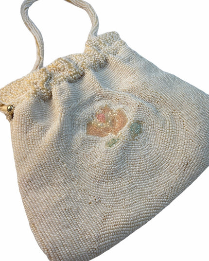 Antique C1920s Micro bead flower purse wristlet