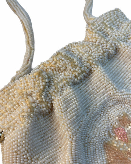 Antique C1920s Micro bead flower purse wristlet