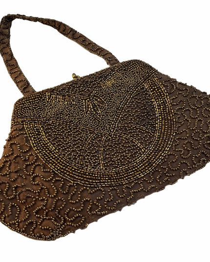 Antique Brown micro bead wristlet mini purse UK England