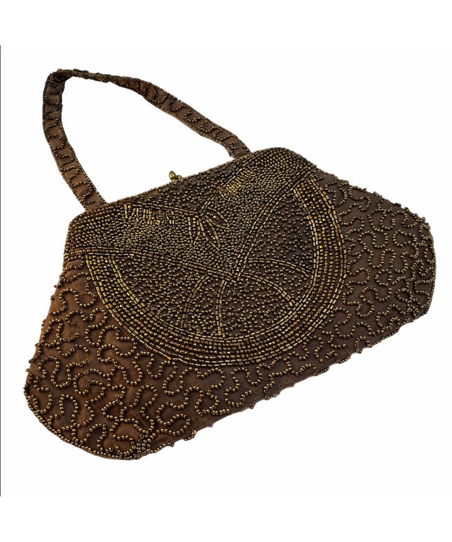 Antique Brown micro bead wristlet mini purse UK England