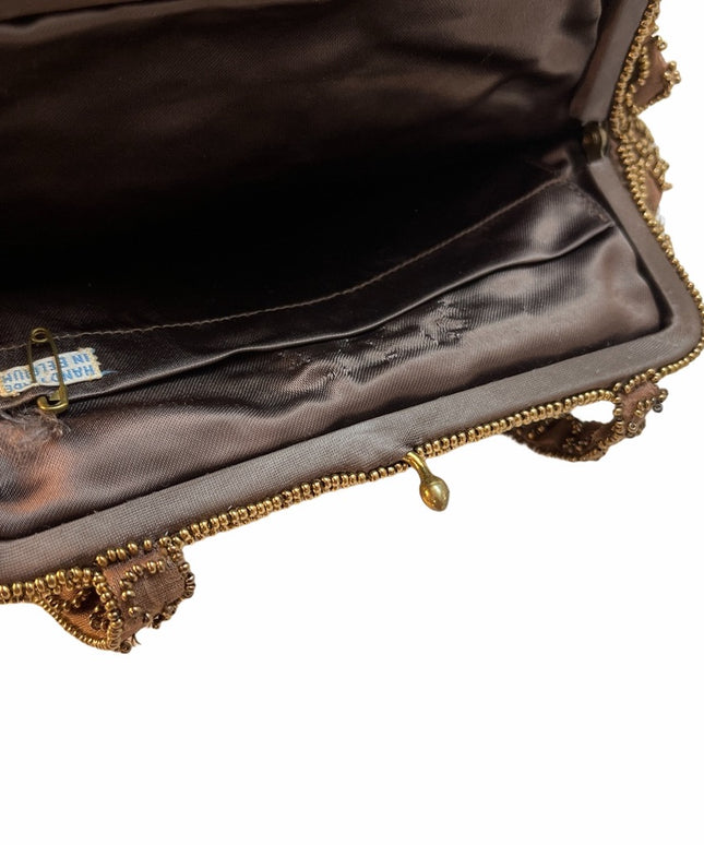 Antique Brown micro bead wristlet mini purse UK England