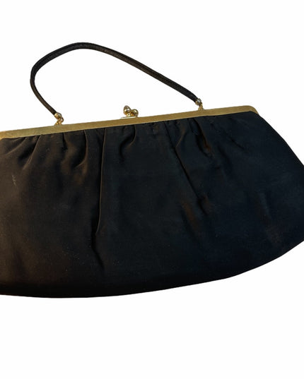 Vintage c1940s Black satin clutch wristlet