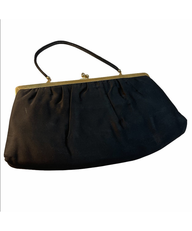 Vintage c1940s Black satin clutch wristlet