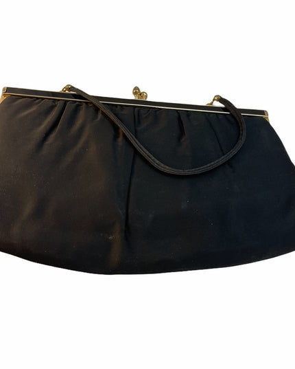 Vintage c1940s Black satin clutch wristlet
