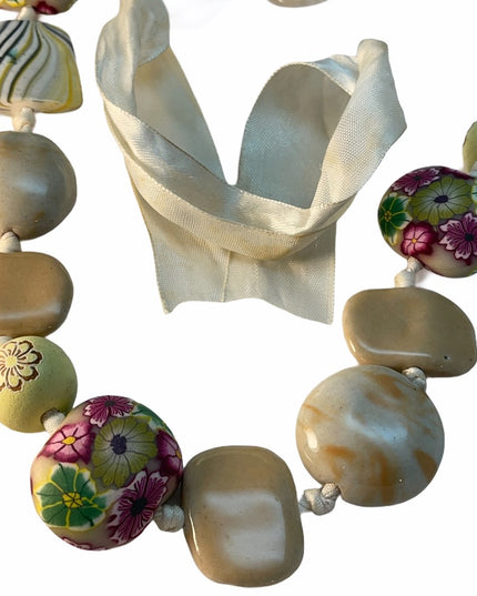 lovely Clay , glass &  Wood bead chunky funky necklace