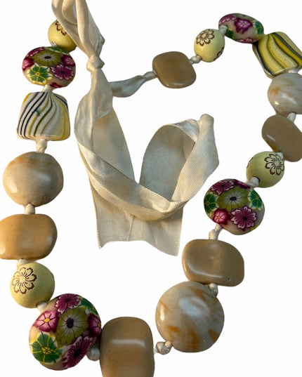 lovely Clay , glass &  Wood bead chunky funky necklace