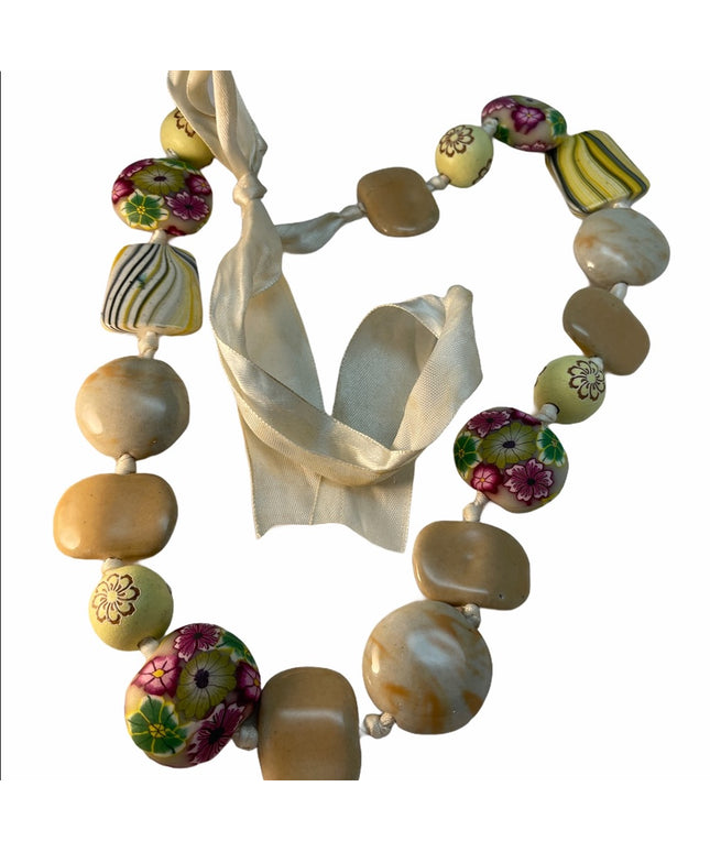 lovely Clay , glass &  Wood bead chunky funky necklace