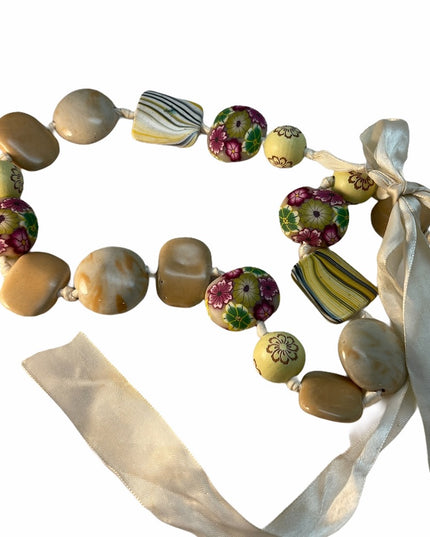 lovely Clay , glass &  Wood bead chunky funky necklace
