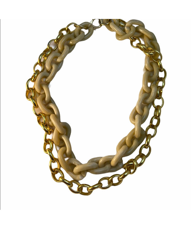 Plastic & gold metal link finish chunky necklace