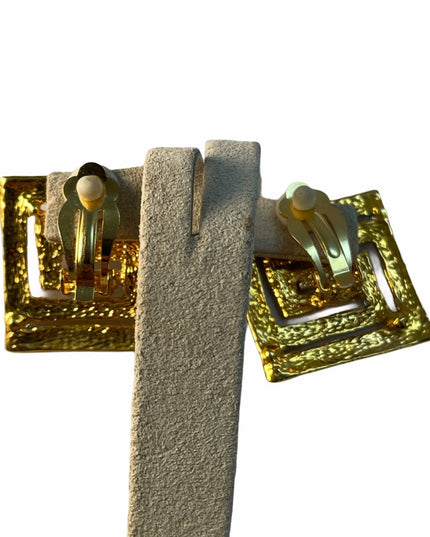 Greek Key gold & silver finish clipmon earrings