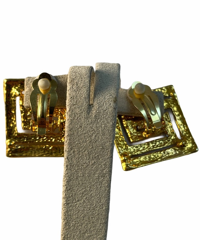 Greek Key gold & silver finish clipmon earrings