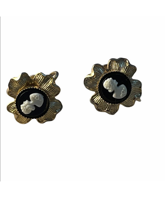 Vintage CORO Gold tone cameo screw back earrings