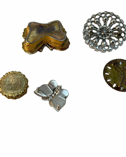 Vintage trinket box LOT & brooches butterfly cameo