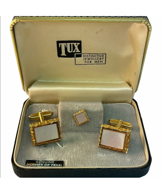Vintage MOP Pearl Gold cufflinks tie pin