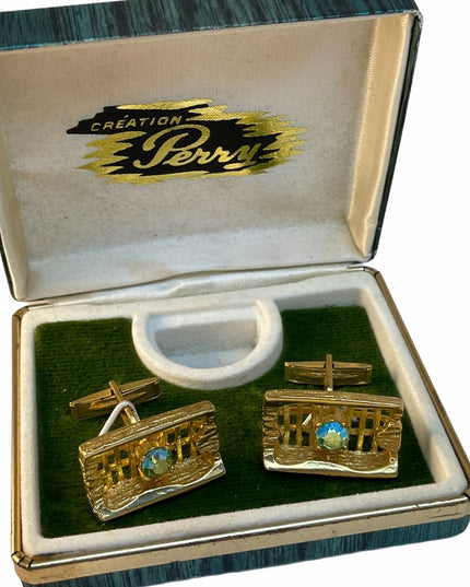 Vintage gold crystal chunky cufflinks