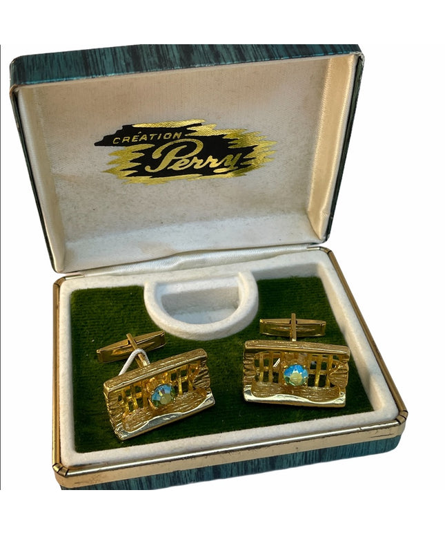 Vintage gold crystal chunky cufflinks