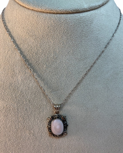 Sterling silver 925  Pink MOP marcasite pendant necklace