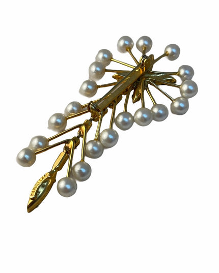 Vintage gold finish C1960s Marvella Faux pearl crystal dangle brooch