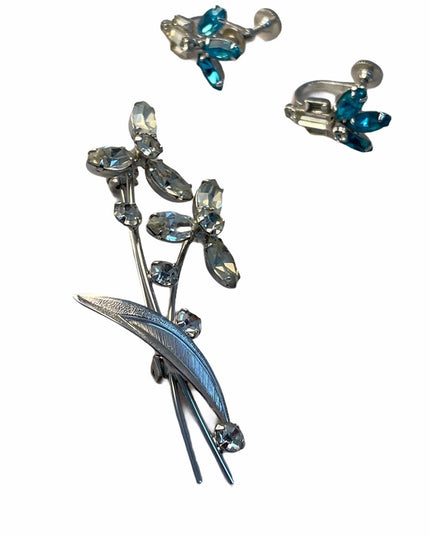 Vintage Silver crystal earring brooch set
