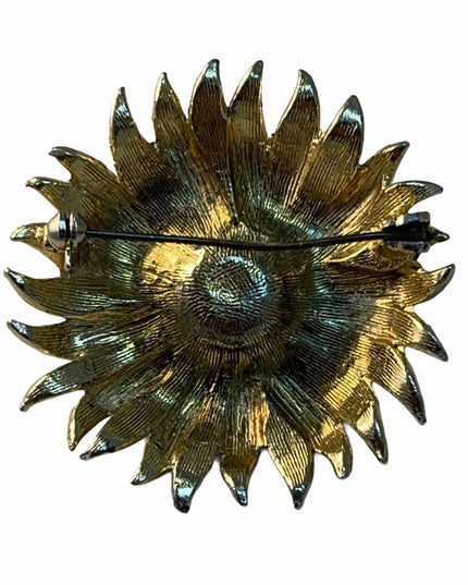 Vintage gold purple crystal flower brooch