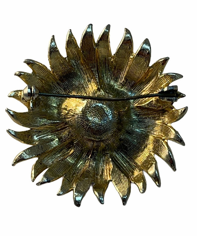 Vintage gold purple crystal flower brooch